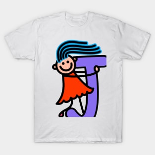 Letter J for girls alphabet Kids Colorful Cartoon Character T-Shirt